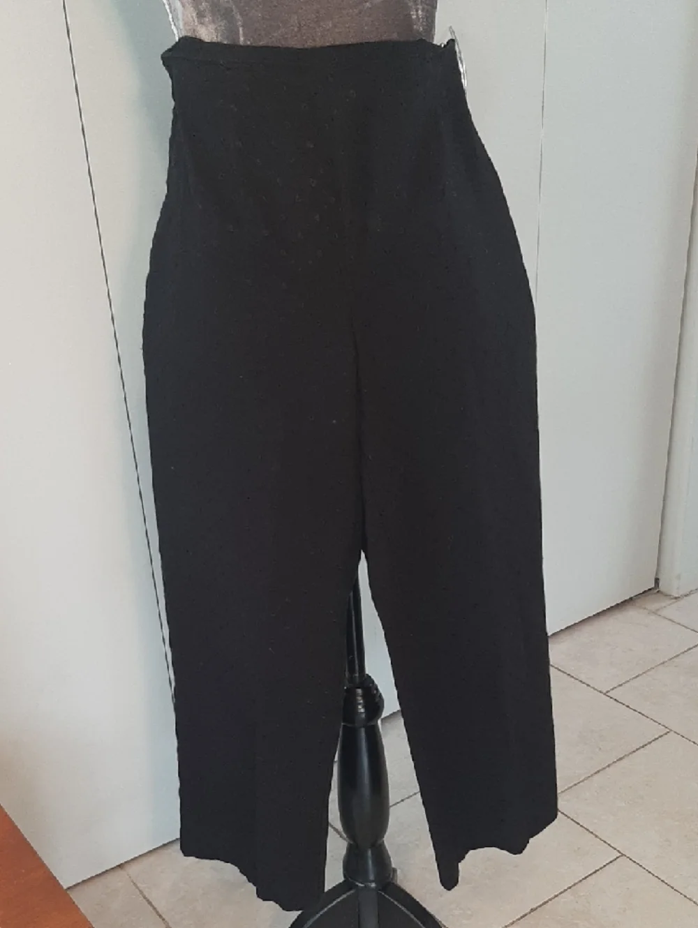 VTG🖤EYELET🖤DAVID PAUL New York High-Rise Cropped, COTTON Wide-Leg Pants Sz 4/M - Picture 2 of 8